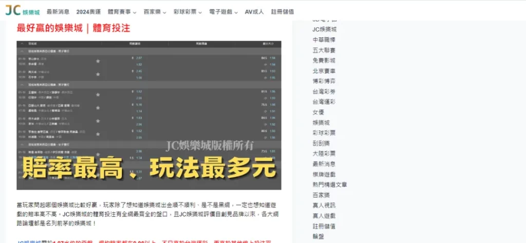 JC娛樂城自稱最好贏，實際上賠率與其他娛樂城差不多
