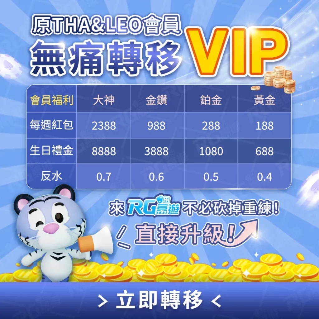 RG富遊娛樂城給予LEO娛樂城無痛轉移VIP的會員福利